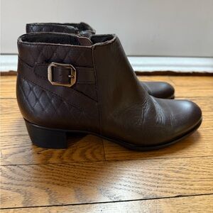 Munro Dark Brown Leather Ankle Boot with Quilted Detail